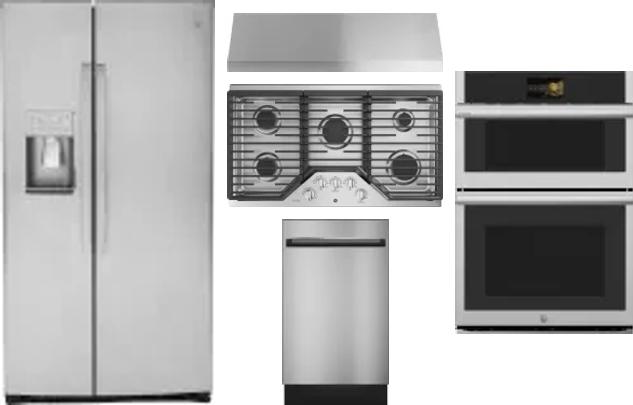 5 Piece Package Includes Refrigerator, Cooktop, Wall Oven, Hood And Dishwasher